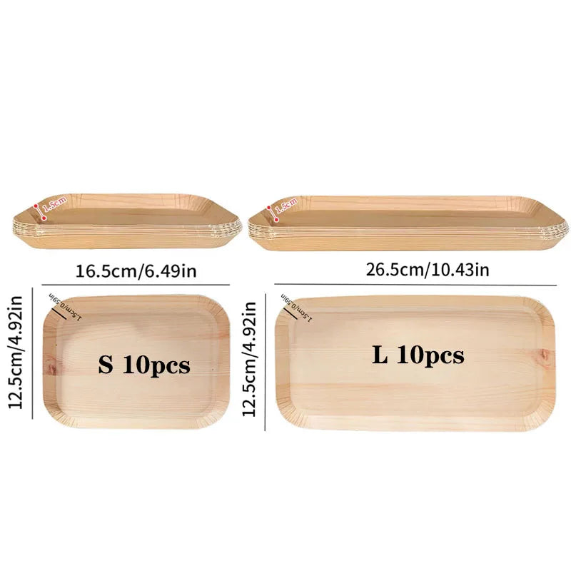 10/20 pcs Disposable Rectangle Plates - Compostable Wood Grain Paper Trays for Bread and Dinner. Eco-Friendly Disposable Tableware Accessories