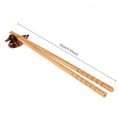 ZenGrip Natural Bamboo Chopsticks 5-Pair Set, Wheat Pattern, 24cm - Reusable Anti-Slip Wooden Cutlery