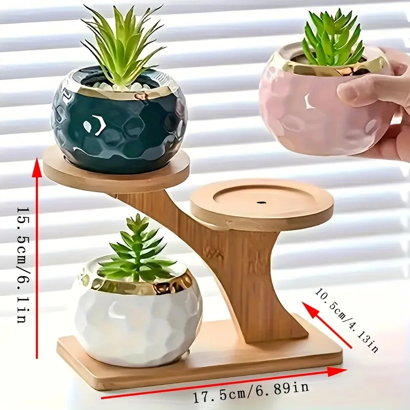 Nordic 3-Tier Bamboo Plant Stand - Desktop Succulent Holder & Organizer - Eco-Friendly Home Decor
