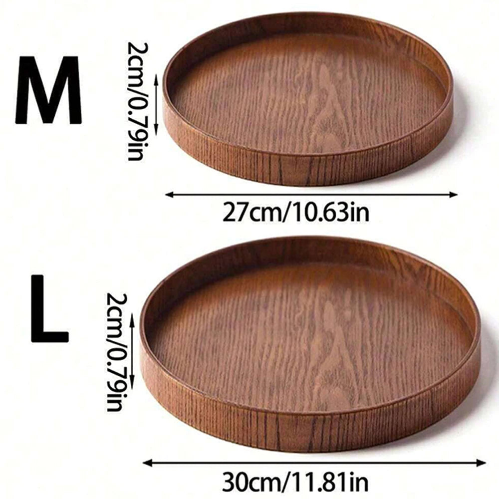 Round Wooden Serving Tray – 21cm / 27cm / 30cm Rustic Wooden Platter for Coffee, Tea, Breakfast, Dinner & Food Serving – Decorative Kitchen & Home Table Tray