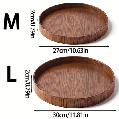 Round Wooden Serving Tray – 21cm / 27cm / 30cm Rustic Wooden Platter for Coffee, Tea, Breakfast, Dinner & Food Serving – Decorative Kitchen & Home Table Tray
