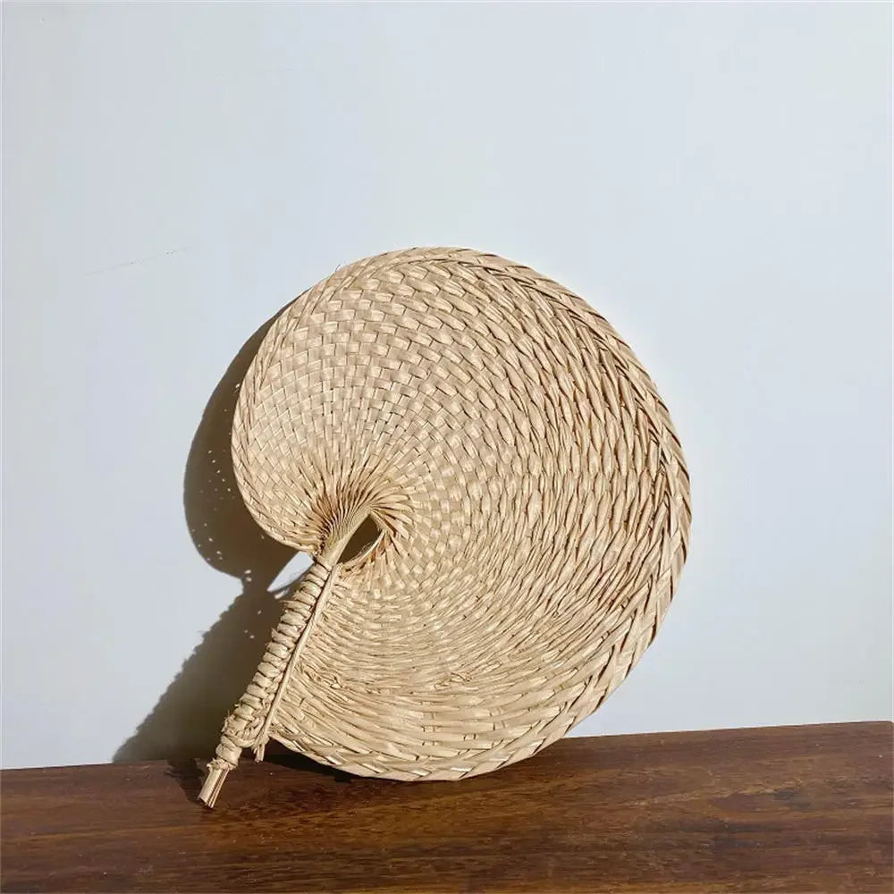 Handmade Palm Leaf Fan - Natural Straw Boho Wall Decor & Summer Cooling Handheld Fan