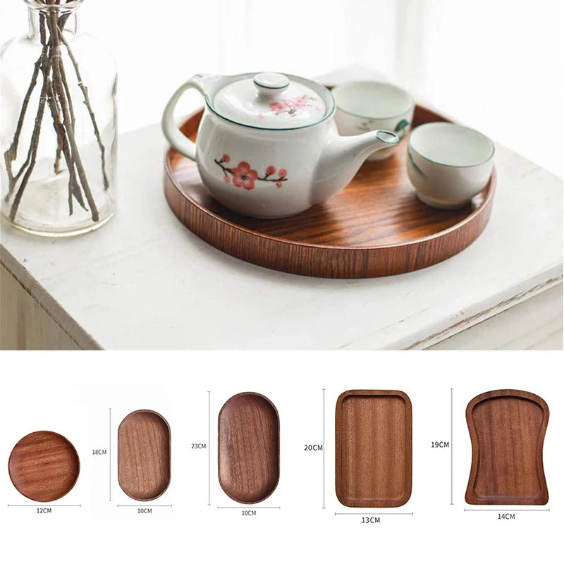 Walnut Wood Serving Tray – Japanese Style Rectangular Wooden Plate for Coffee, Tea, Cake & Bread