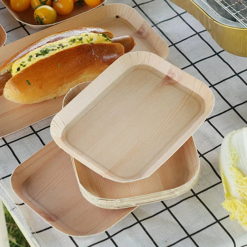 10/20 pcs Disposable Rectangle Plates - Compostable Wood Grain Paper Trays for Bread and Dinner. Eco-Friendly Disposable Tableware Accessories