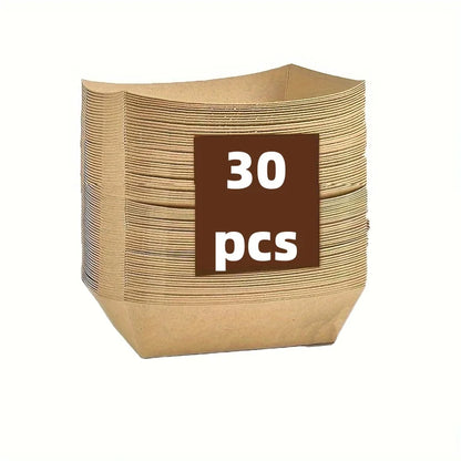 100pcs Kraft Paper Food Trays – Heavy-Duty Disposable Boat Baskets for Snacks, Fries, Tacos, BBQ Party Tableware