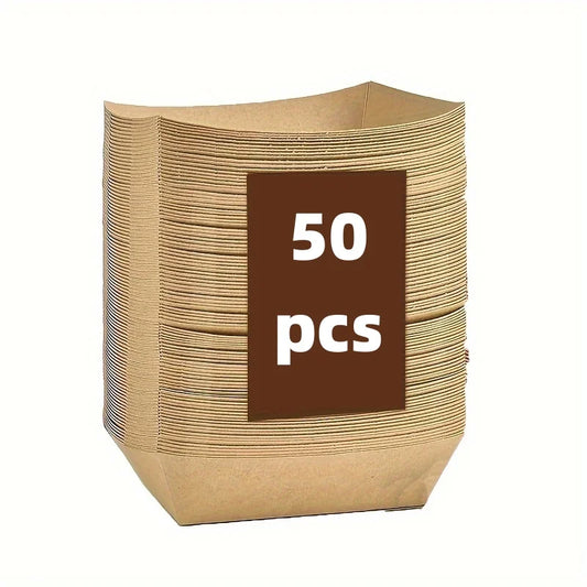 100pcs Kraft Paper Food Trays – Heavy-Duty Disposable Boat Baskets for Snacks, Fries, Tacos, BBQ Party Tableware