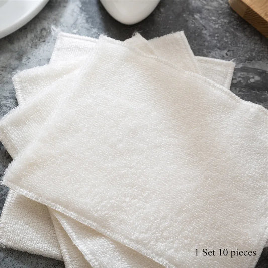 Bamboo Fiber Dish Cloths 10-Pack (23x18cm) - Oil-Free Anti-Grease Kitchen Cleaning Towels