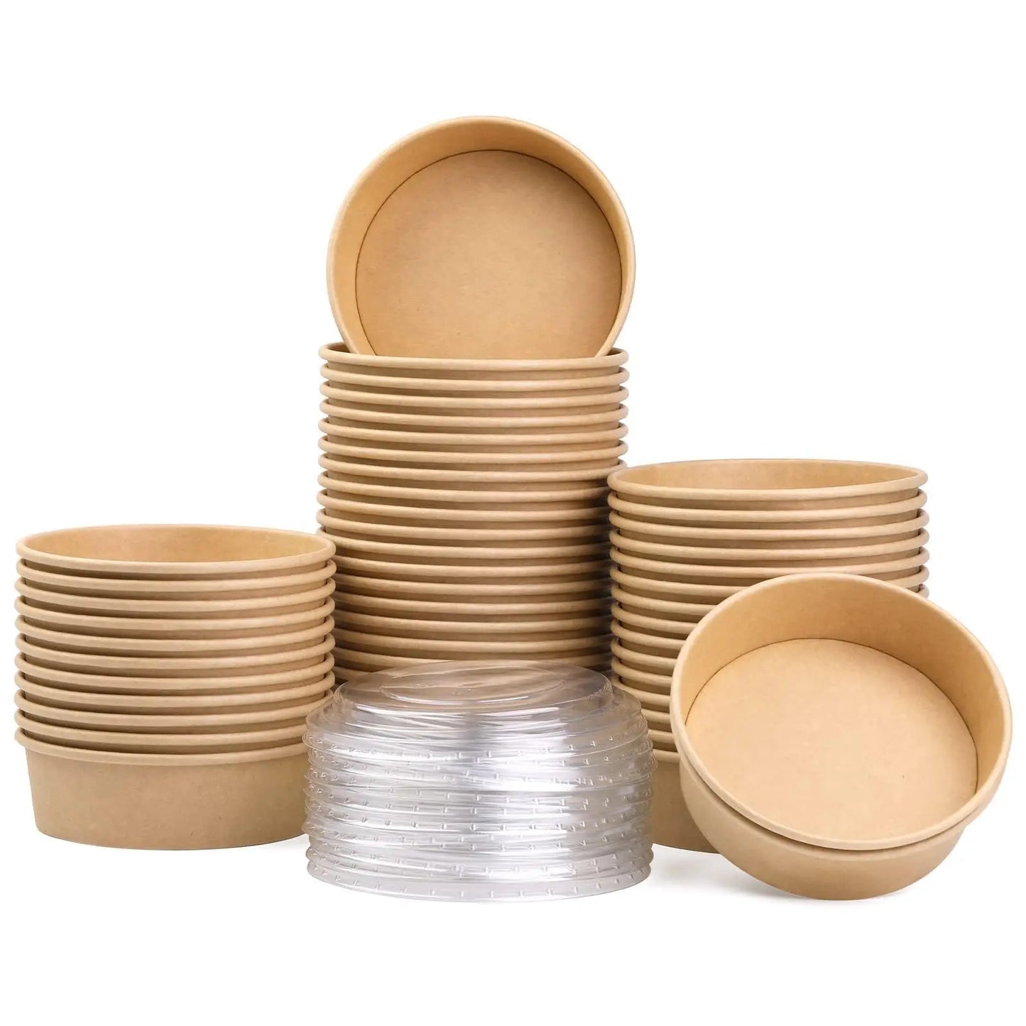 25pcs Disposable Lunch Box Kraft Paper for Bowl Soup, Salad, Noodle Bowl