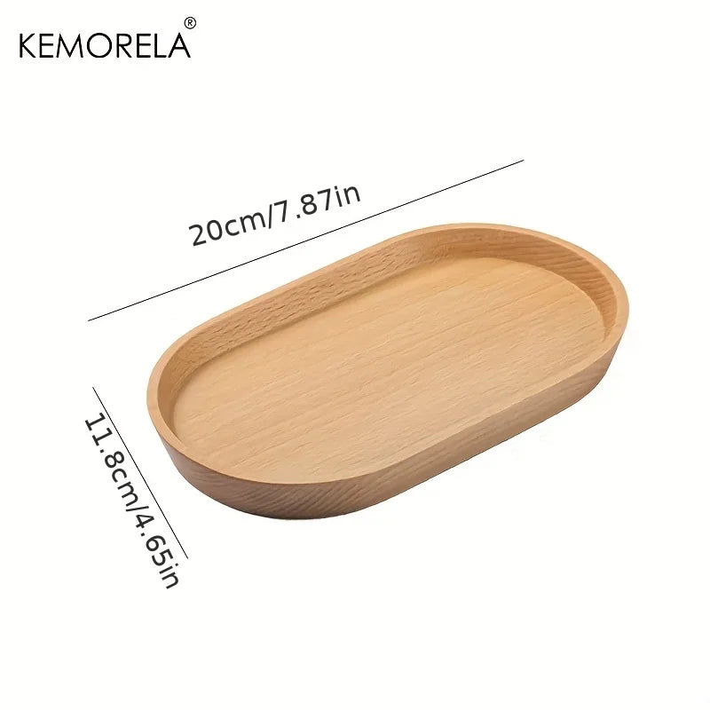 Japanese Wooden Dessert Plate – Solid Wood Round Snack Tray, Rustic Serving Dish for Fruit, Cake, and Tea – Eco-Friendly Tableware