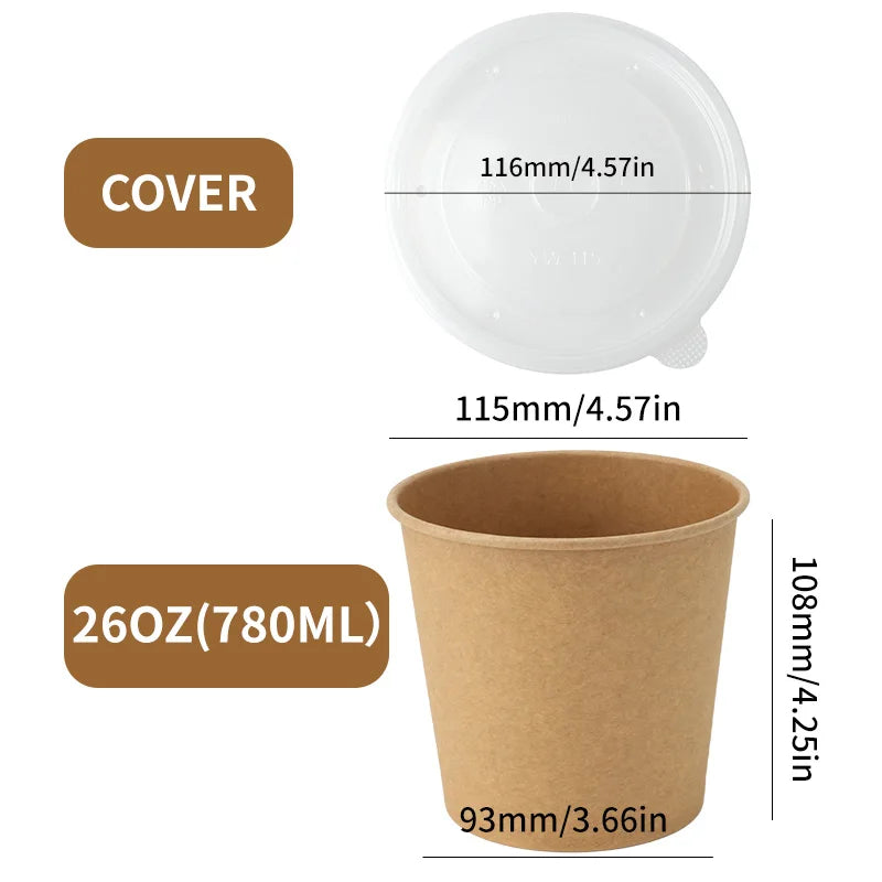 Disposable Kraft Paper Bowls with Lids (25 Sets) – Eco-Friendly Food Containers for Soup, Salad & Hot Foods