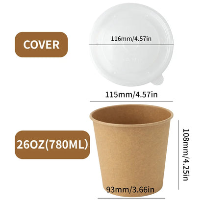 Disposable Kraft Paper Bowls with Lids (25 Sets) – Eco-Friendly Food Containers for Soup, Salad & Hot Foods