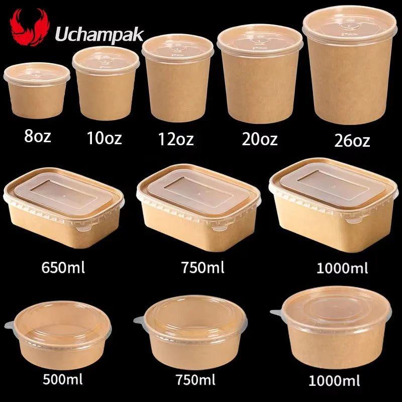 Disposable Kraft Paper Bowls with Lids (25 Sets) – Eco-Friendly Food Containers for Soup, Salad & Hot Foods