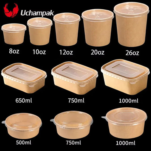 Disposable Kraft Paper Bowls with Lids (25 Sets) – Eco-Friendly Food Containers for Soup, Salad & Hot Foods