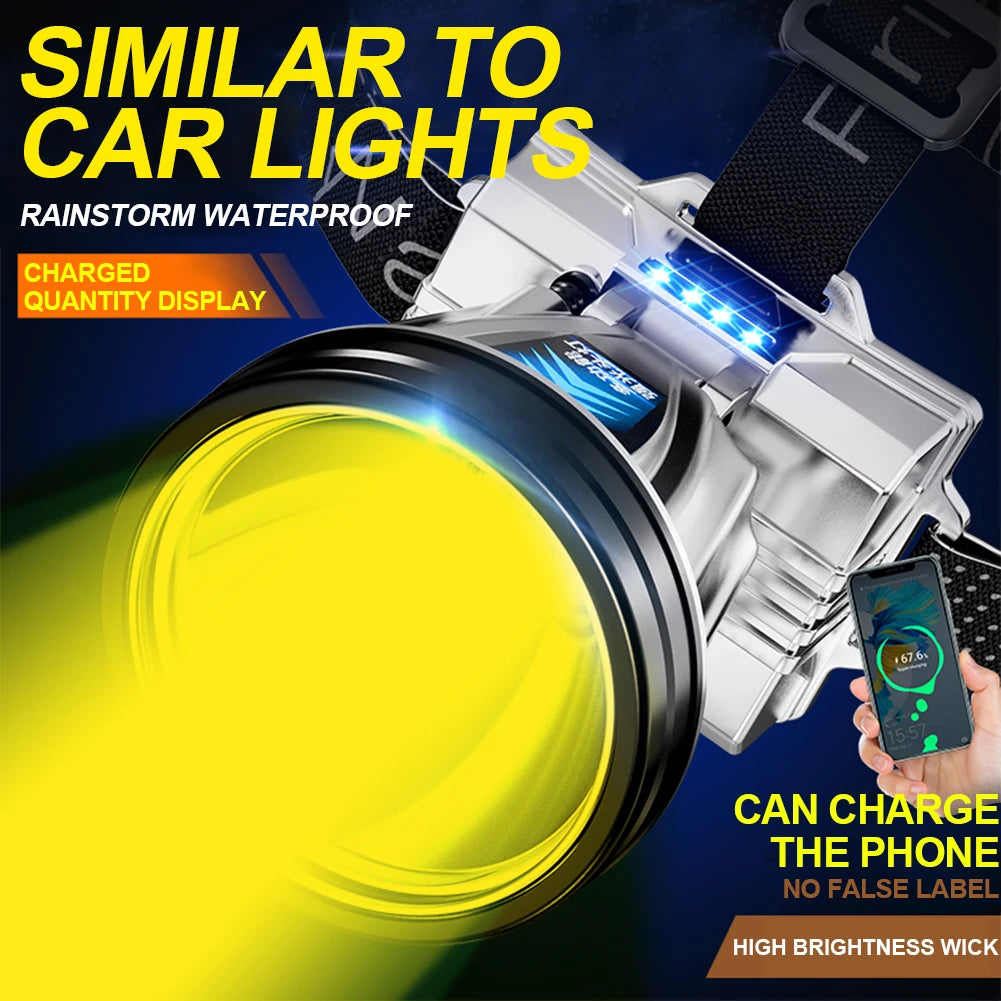 LED Rechargeable Headlamp for Outdoor Camping Fishing - Long-Range Head-Mounted Night Fishing Lamp Cycling & Running Mining Headlight