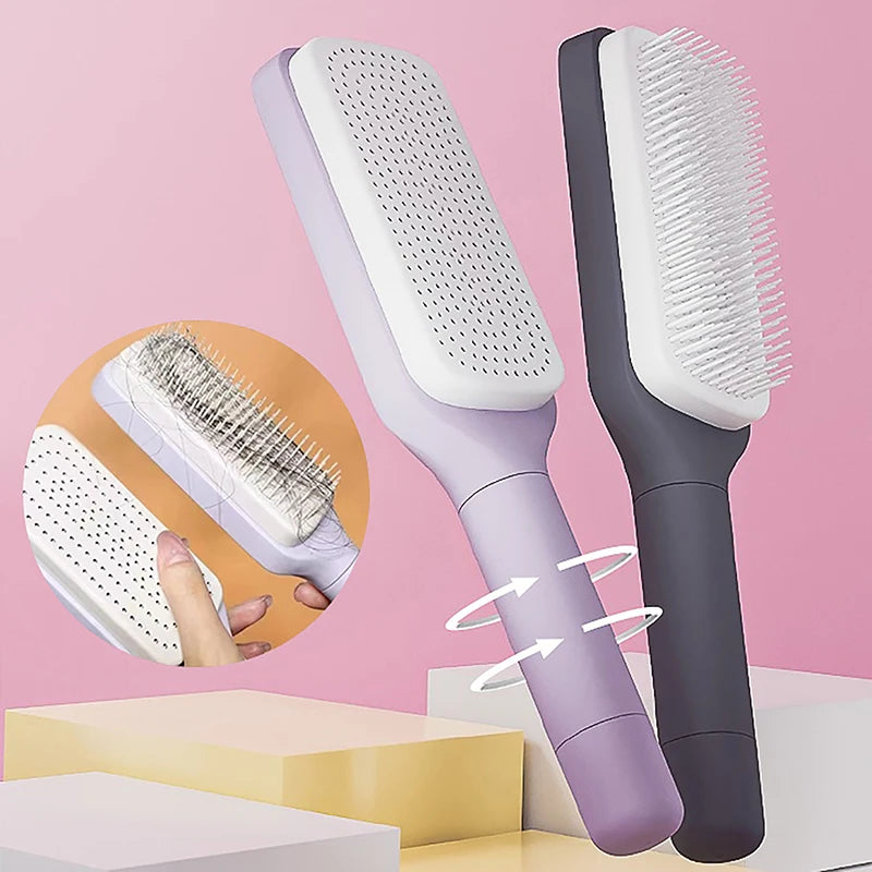 Never Clean Your Hairbrush Again! - Magic Self-Cleaning Rotating Massage Comb, Anti-Hair Loss Scalp Stimulator, Retractable Bristles Remove Tangles & Debris Instantly