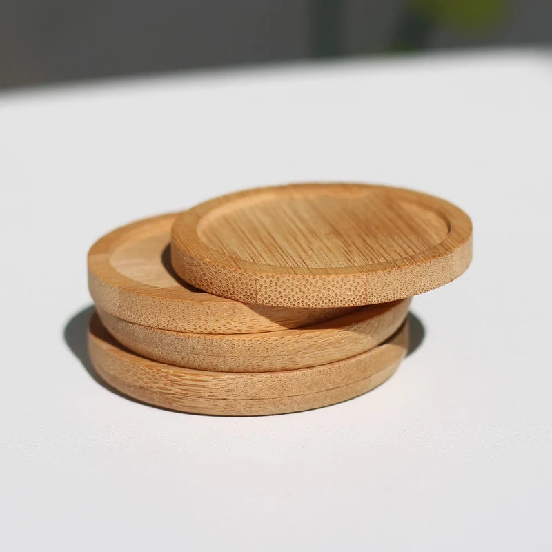 Bamboo Coaster Round Plant Tray - Raised Rim Wooden Saucer - Eco Friendly Cup Holder & Succulent Base