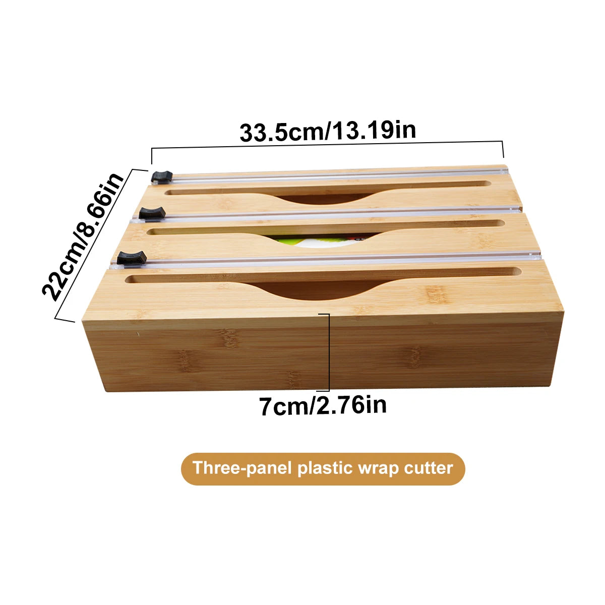 Bamboo Kitchen Wrap Dispenser with Foil & Cling Film Cutter – Plastic Wrap, Aluminum Foil & Bag Organizer – Fresh Bag, Trash Bag Holder – Refillable Wooden Storage Box - 1pc