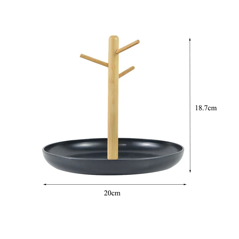 Nordic Tree Jewelry Stand - Black Minimalist Necklace & Earring Organizer Tray