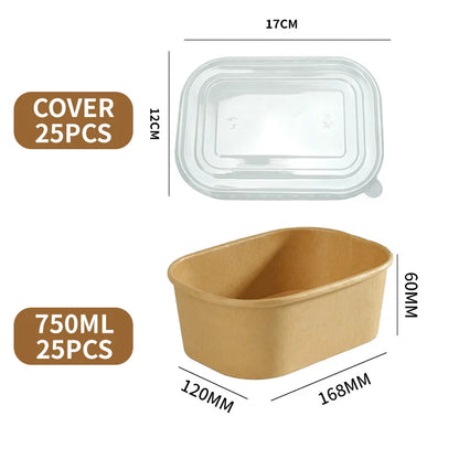 Disposable Kraft Paper Bowls with Lids (25 Sets) – Eco-Friendly Food Containers for Soup, Salad & Hot Foods