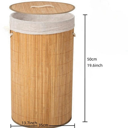 Eco-Luxe Natural Bamboo Laundry Hamper 58L, Round 35x50cm - Foldable with Lid & Removable Liner