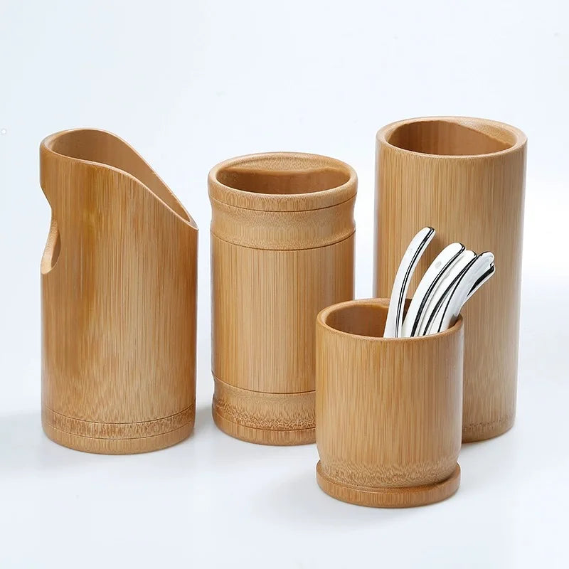NordicEco Bamboo Utensil Holder | Sustainable Kitchen Organizer & Cutlery Cylinder