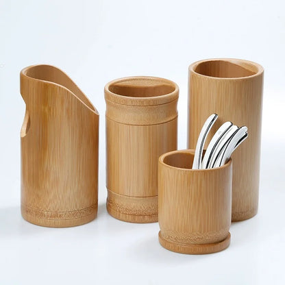NordicEco Bamboo Utensil Holder | Sustainable Kitchen Organizer & Cutlery Cylinder
