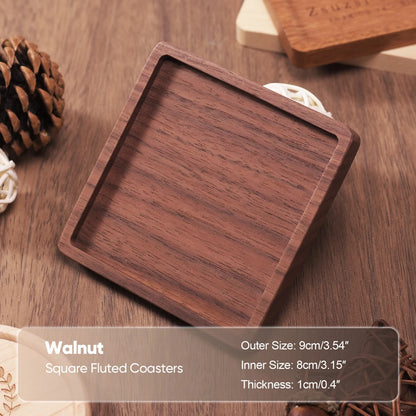 Premium Solid Walnut & Beech Wood Coaster – Round or Square Drink Cup Mat, Heat-Resistant Coffee & Tea Cup Pad, 8.8cm Durable Drink Placemats