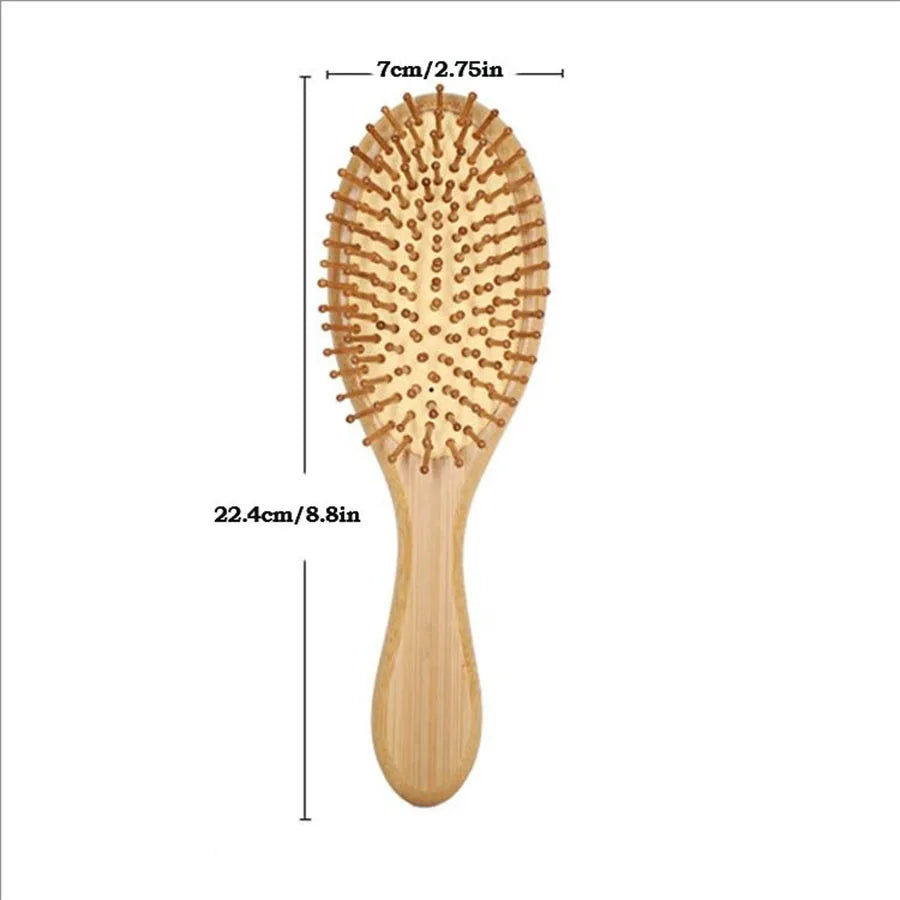 Natural Bamboo Hair Brush - 100% Wooden Bristles & Handle - Anti-Static Scalp Massage - Eco-Friendly Oval Detangler