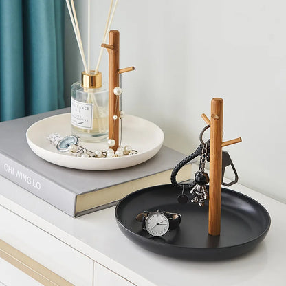 Nordic Tree Jewelry Stand - Black Minimalist Necklace & Earring Organizer Tray