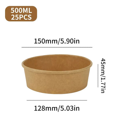 25pcs Disposable Lunch Box Kraft Paper for Bowl Soup, Salad, Noodle Bowl