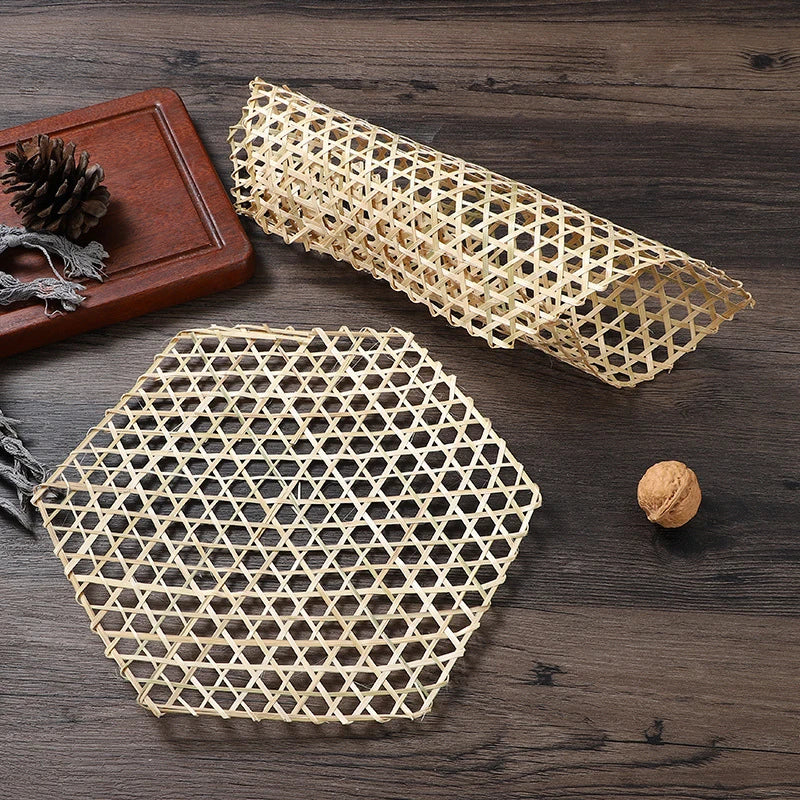 Handmade Hexagonal Bamboo Woven Mat (5-Pack) - Japanese Style Food Serving Net & Steamer Liner