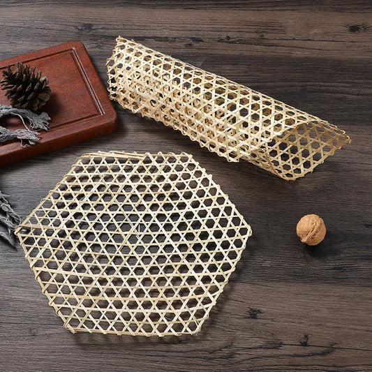 Handmade Hexagonal Bamboo Woven Mat (5-Pack) - Japanese Style Food Serving Net & Steamer Liner