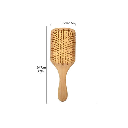 Natural Bamboo Hair Brush - 100% Wooden Bristles & Handle - Anti-Static Scalp Massage - Eco-Friendly Oval Detangler