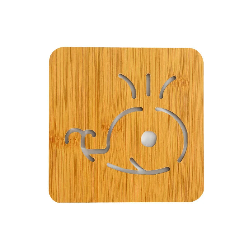 Nordic Plock Bamboo Cute Animal Trivet - Heat Resistant Wood Pot Holder - Cat & Fish Pattern - Eco Friendly Table Protection