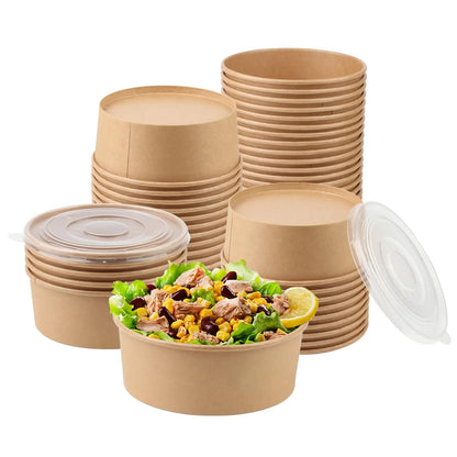25pcs Disposable Lunch Box Kraft Paper for Bowl Soup, Salad, Noodle Bowl