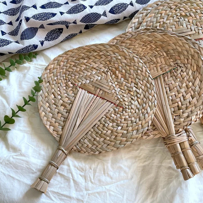Handmade Palm Leaf Fan - Natural Straw Boho Wall Decor & Summer Cooling Handheld Fan