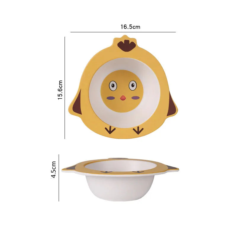 Eco-Friendly Bamboo Fiber Baby Feeding Bowl - Cute Animal Designs (BPA Free)