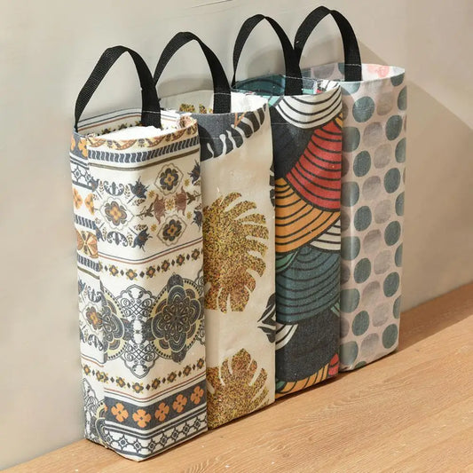 Kitchen Garbage Bag Holder Wall Hanging – Large Canvas Waste Bag Container Storage Dispenser