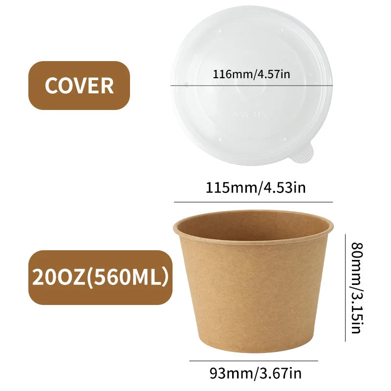 Disposable Kraft Paper Bowls with Lids (25 Sets) – Eco-Friendly Food Containers for Soup, Salad & Hot Foods