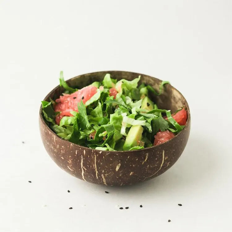 Natural Coconut Shell Bowls – Wooden Salad & Serving Bowls with Utensils | Eco-Friendly, Reusable for Breakfast, Parties & Dining