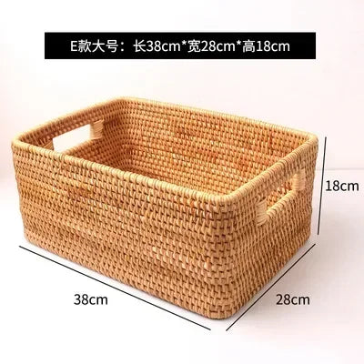 Nordic Handwoven Rattan Storage Basket - Rectangular Wicker Organizer Box for Shelves & Laundry