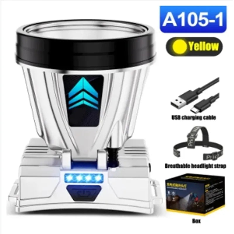 1000M High-Beam LED Headlight Flashlight – Rechargeable Waterproof Headlamp for Cycling, Camping & Emergency