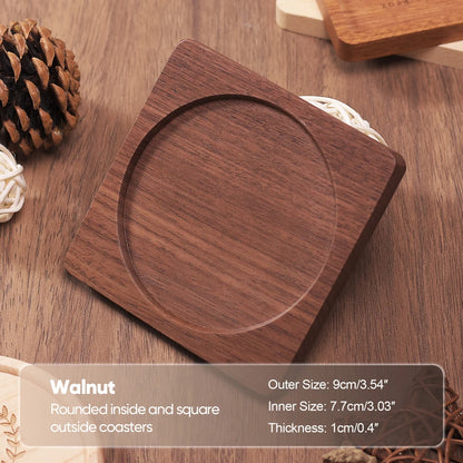 Premium Solid Walnut & Beech Wood Coaster – Round or Square Drink Cup Mat, Heat-Resistant Coffee & Tea Cup Pad, 8.8cm Durable Drink Placemats