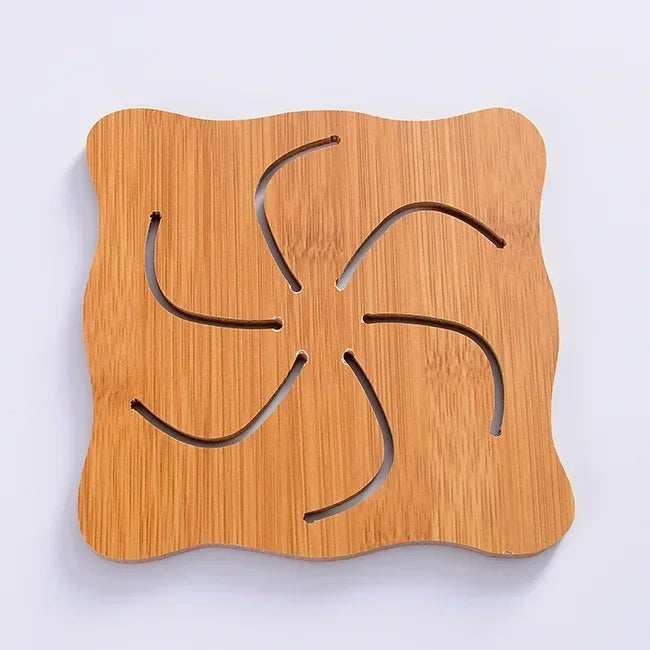 Nordic Plock Bamboo Cute Animal Trivet - Heat Resistant Wood Pot Holder - Cat & Fish Pattern - Eco Friendly Table Protection