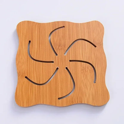 Nordic Plock Bamboo Cute Animal Trivet - Heat Resistant Wood Pot Holder - Cat & Fish Pattern - Eco Friendly Table Protection