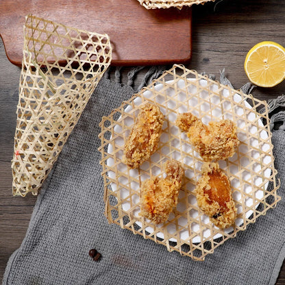 Handmade Hexagonal Bamboo Woven Mat (5-Pack) - Japanese Style Food Serving Net & Steamer Liner