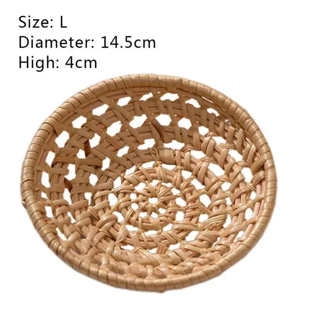 Hand-Woven Rattan Hollow Fruit Basket - Boho Kitchen Storage & Bread Bowl 1Pc