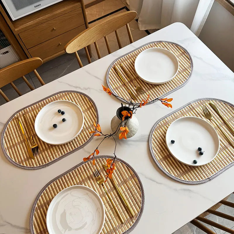 Oval Bamboo Placemat l Heat Resistant Woven Dining Table Mats | Nordic Japandi Decor