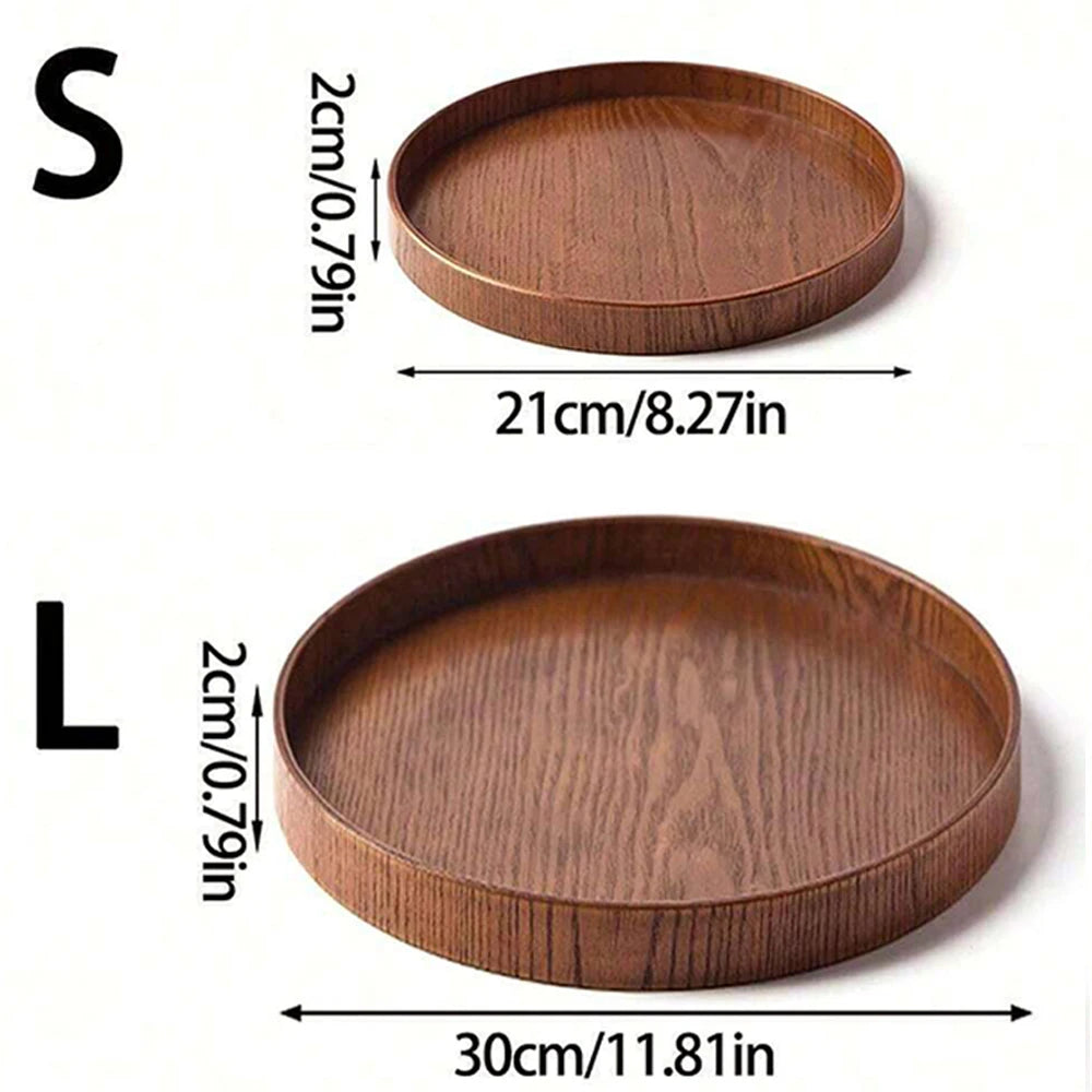 Round Wooden Serving Tray – 21cm / 27cm / 30cm Rustic Wooden Platter for Coffee, Tea, Breakfast, Dinner & Food Serving – Decorative Kitchen & Home Table Tray