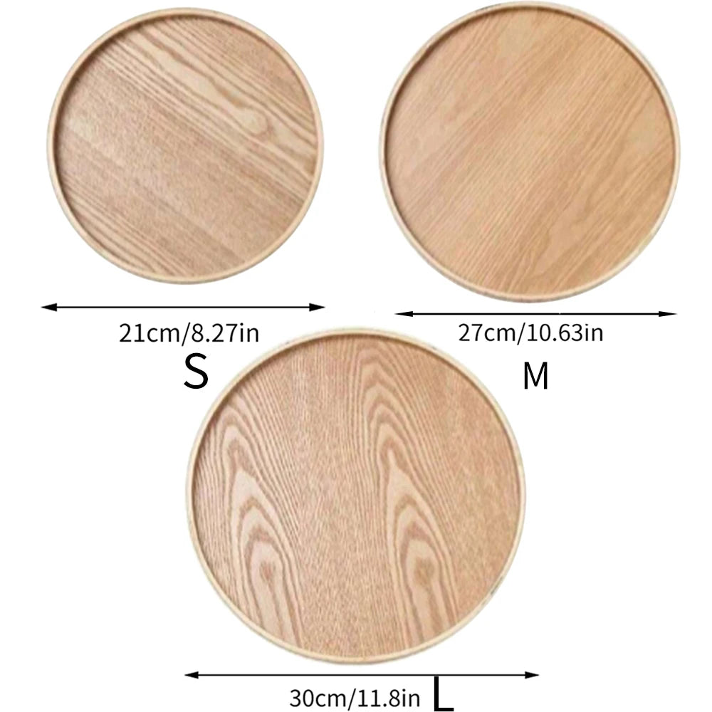 Round Wooden Serving Tray – 21cm / 27cm / 30cm Rustic Wooden Platter for Coffee, Tea, Breakfast, Dinner & Food Serving – Decorative Kitchen & Home Table Tray